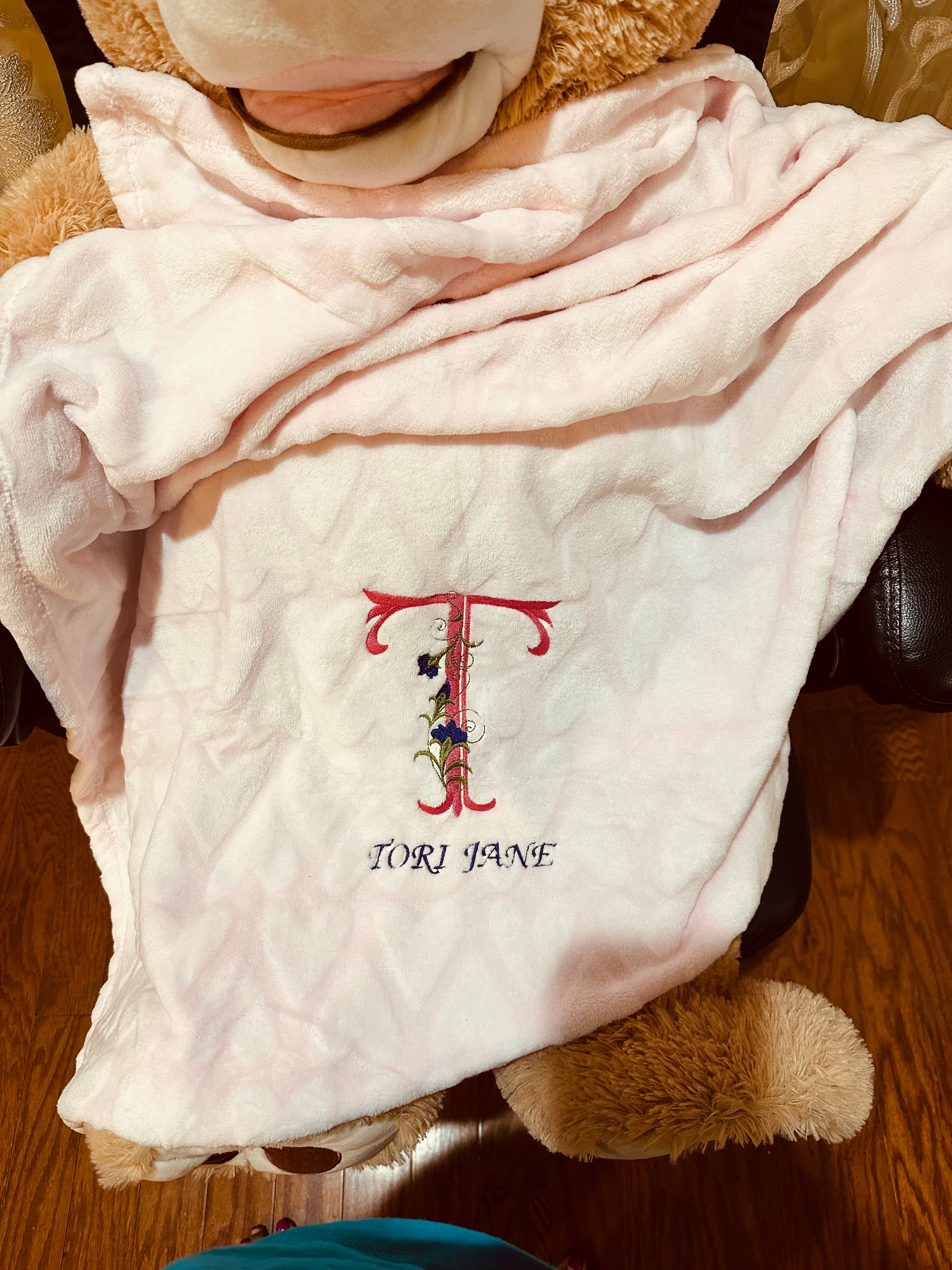 NEW! Baby Blanket with Monogram/ Embroidery Pink/ purple