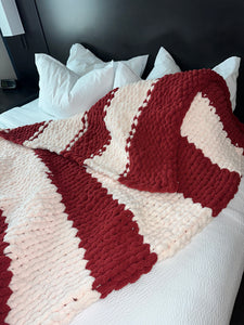 Handmade with Care for You! Large Knitted Throw Blanket Pink & Cranberry