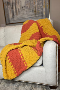 Sale! Handmade Large Mustard yellow (gold) and rust orange knit blanket (Large)