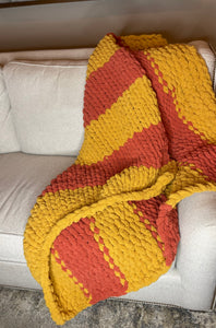 Sale! Handmade Large Mustard yellow (gold) and rust orange knit blanket (Large)